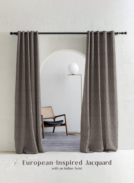 Teramo Jacquard Room Darkening Curtains | Drift Jacquard Weave | Peat Brown | Set of 2 | Fully Customizable