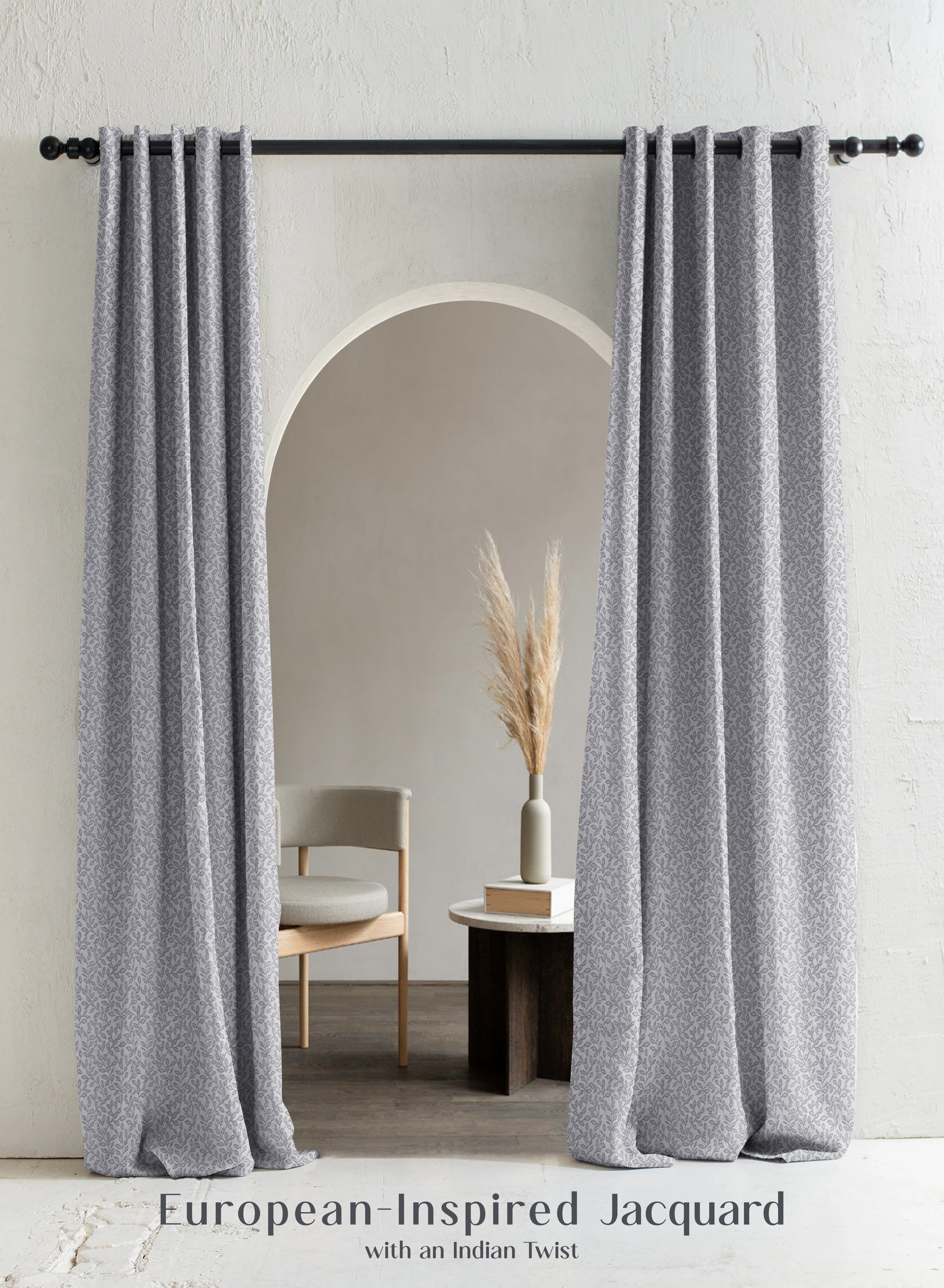 Eudora Jacquard Blackout Curtains | European Jacquard Weave & Total Light Block | Feather Gray | Set of 2 | Fully Customizable