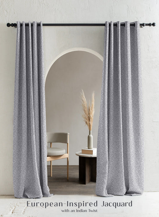 Eudora Jacquard Room Darkening Curtains | European Jacquard Weave | Feather Gray | Set of 2 | Fully Customizable