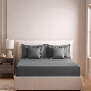 Home Crayons LuxeSoft™ Double Bedsheet Set | Oversized King | Includes 2 Pillow Covers & 2 Cushion Covers | Pebble Gray