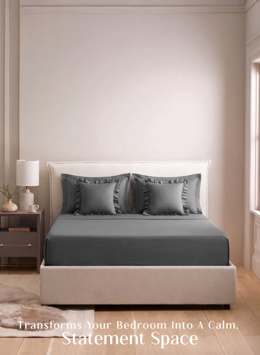 Home Crayons LuxeSoft™ Double Bedsheet Set | Oversized King | Includes 2 Pillow Covers & 2 Cushion Covers | Pebble Gray