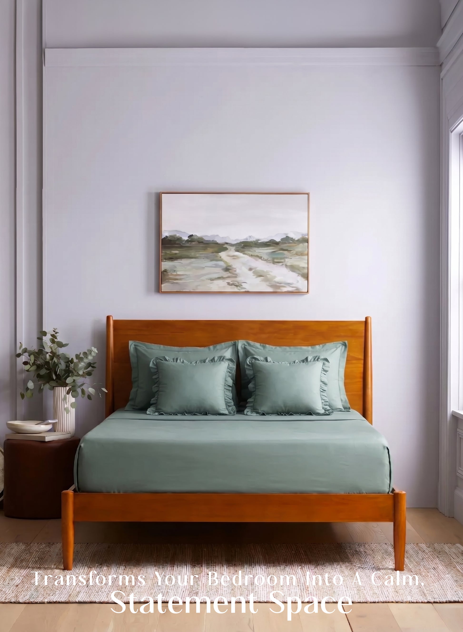 Home Crayons LuxeSoft™ Bedsheet Double Set | Oversized King | Includes 2 Pillow Covers & 2 Cushion Covers | Sage Green