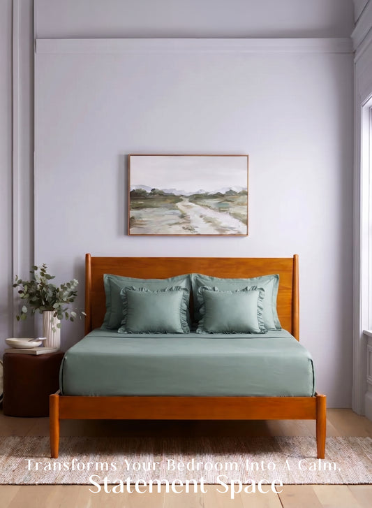 Home Crayons LuxeSoft™ Bedsheet Double Set | Oversized King | Includes 2 Pillow Covers & 2 Cushion Covers | Sage Green