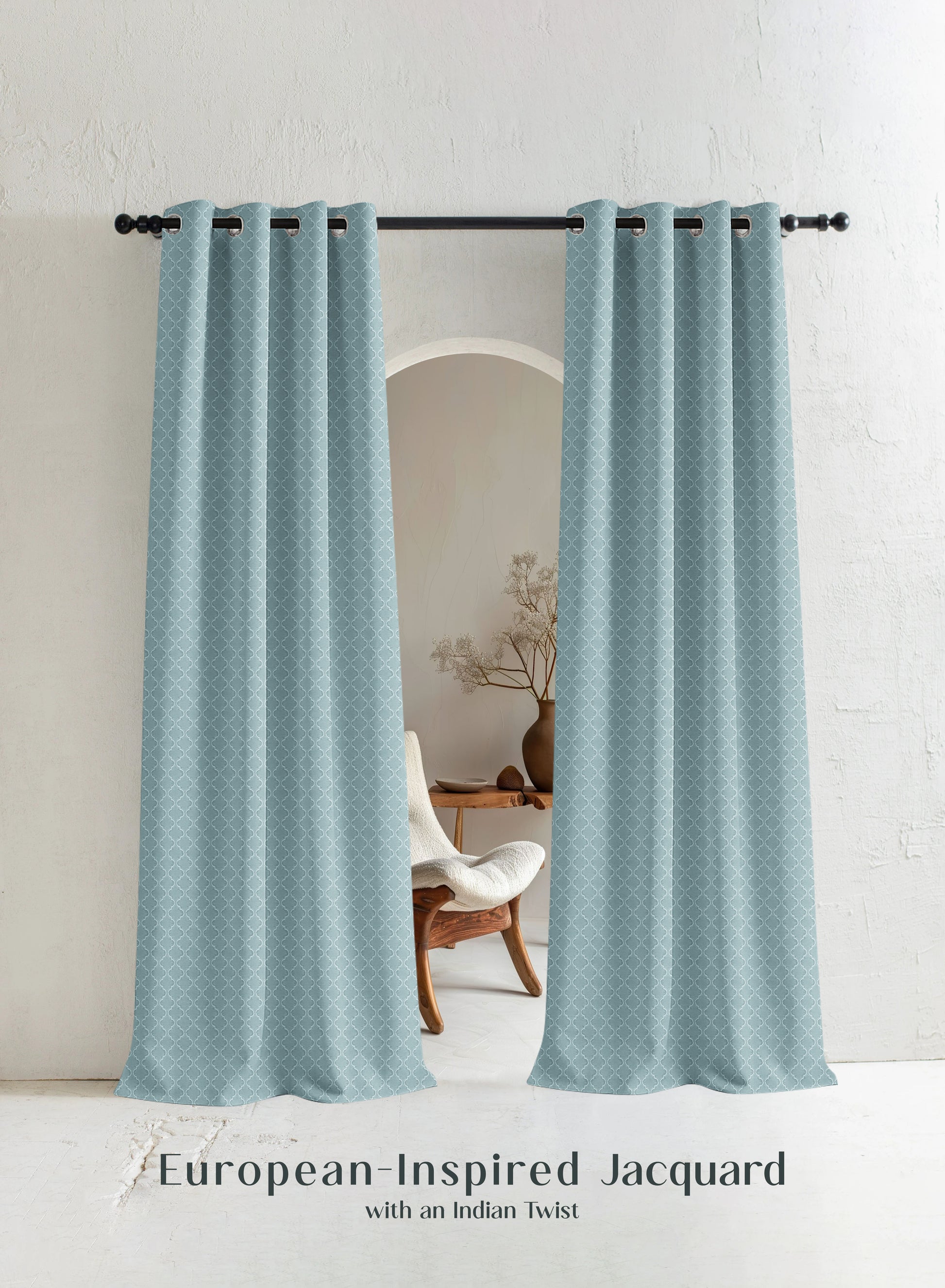Teramo Jacquard Blackout Curtains | Crest Jacquard Weave & Total Light Block | Caribbean Coral | Set of 2 | Fully Customizable