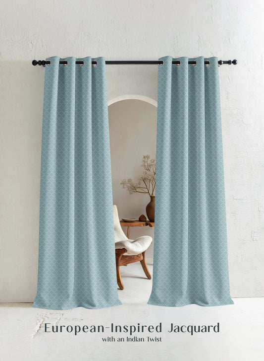 Teramo Jacquard Blackout Curtains | Crest Jacquard Weave & Total Light Block | Caribbean Coral | Set of 2 | Fully Customizable