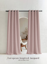 Teramo Jacquard Room Darkening Curtains | Crest Jacquard Weave | Dusky Peach | Set of 2 | Fully Customizable