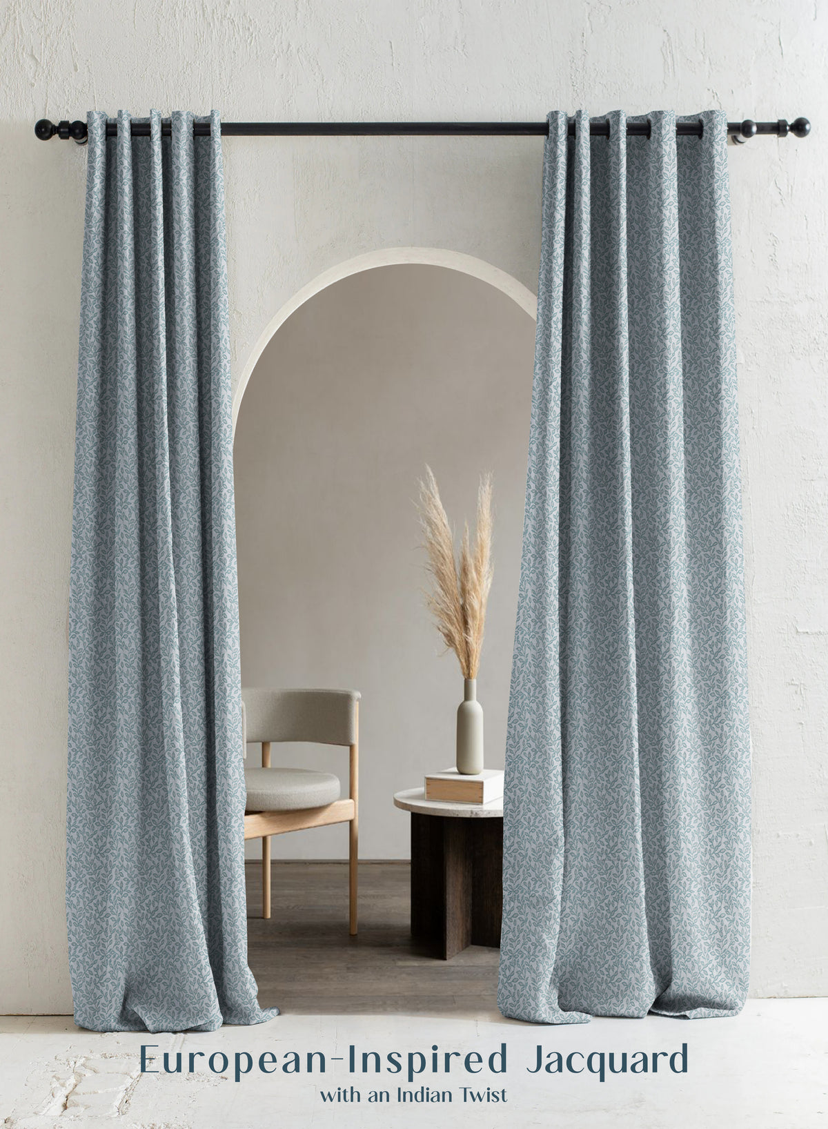 Eudora Jacquard Blackout Curtains | European Jacquard Weave & Total Light Block | Twilight Aqua | Set of 2 | Fully Customizable