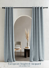 Eudora Jacquard Blackout Curtains | European Jacquard Weave & Total Light Block | Twilight Aqua | Set of 2 | Fully Customizable