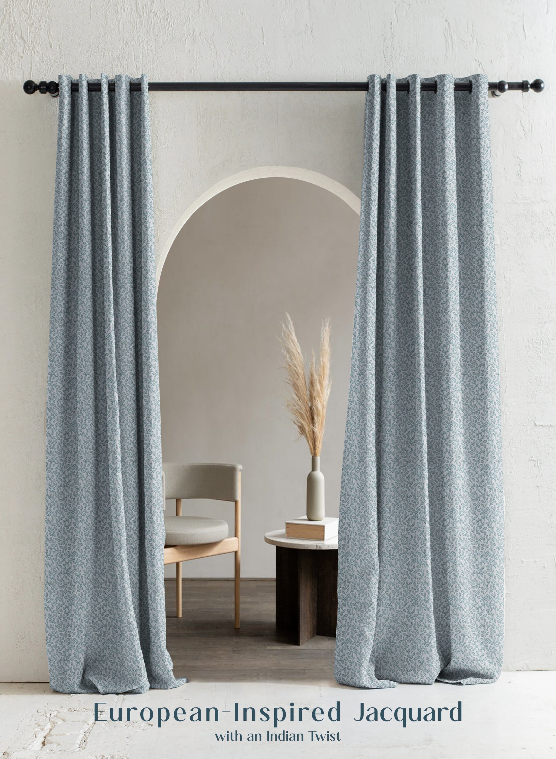 Eudora Jacquard Room Darkening Curtains | European Jacquard Weave | Twilight Aqua | Set of 2 | Fully Customizable