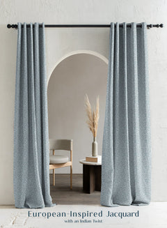 Eudora Jacquard Blackout Curtains | European Jacquard Weave & Total Light Block | Twilight Aqua | Set of 2 | Fully Customizable
