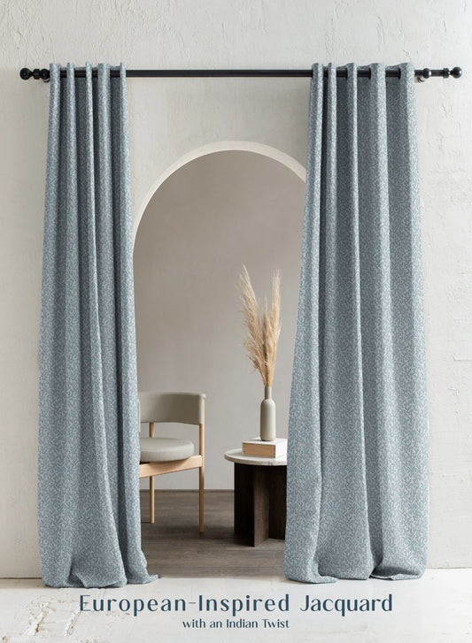 Eudora Jacquard Blackout Curtains | European Jacquard Weave & Total Light Block | Twilight Aqua | Set of 2 | Fully Customizable