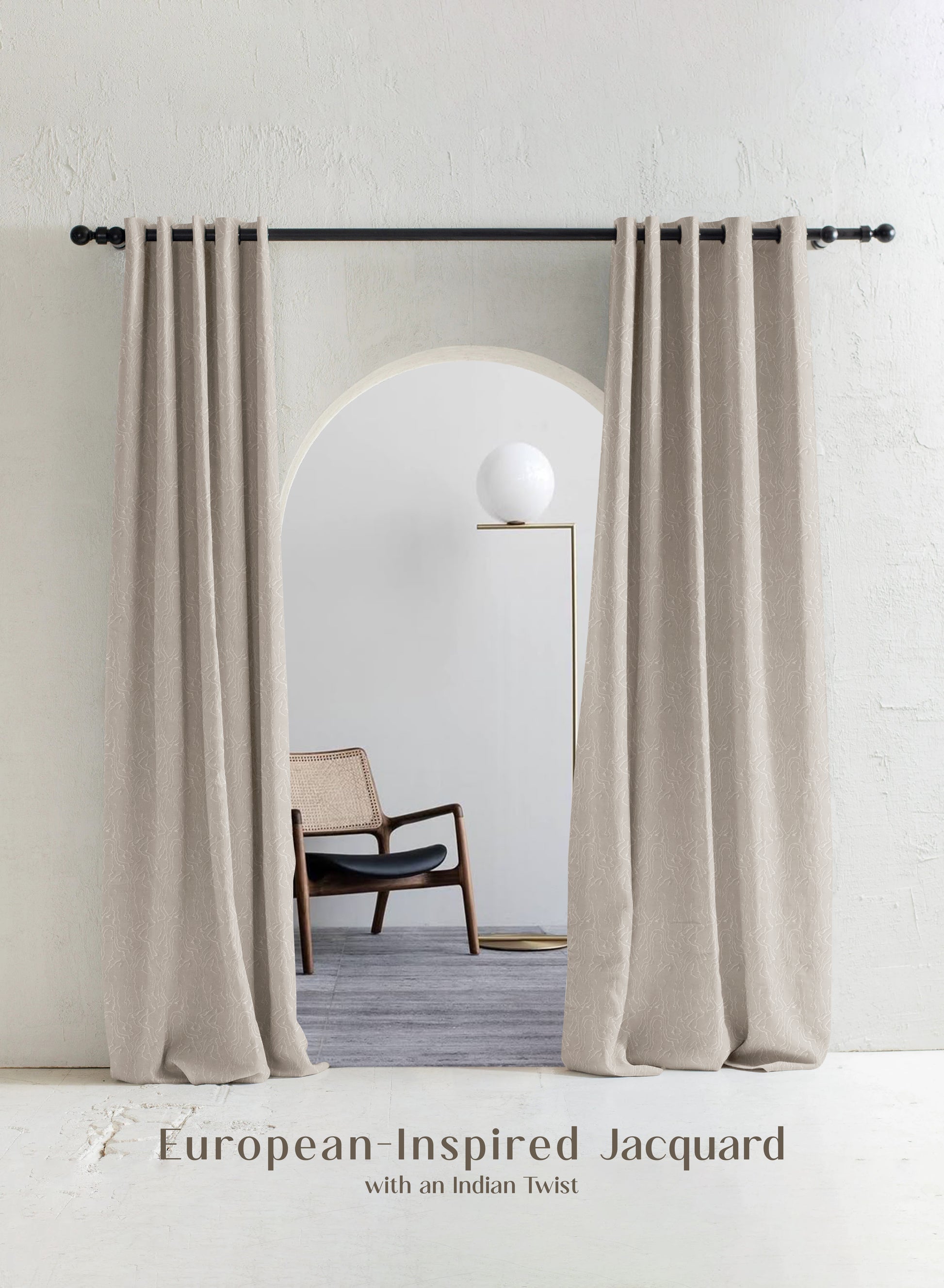 Teramo Jacquard Room Darkening Curtains | Drift Jacquard Weave | Sahara Beige | Set of 2 | Fully Customizable