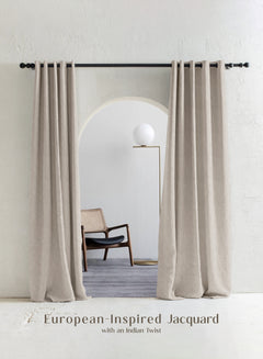 Teramo Jacquard Room Darkening Curtains | Drift Jacquard Weave | Sahara Beige | Set of 2 | Fully Customizable