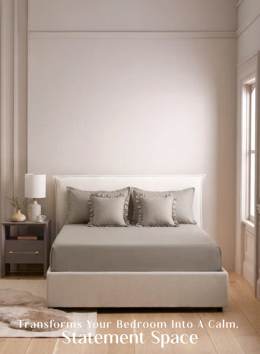 Home Crayons LuxeSoft™ Double Bedsheet Set | Oversized King | Includes 2 Pillow Covers & 2 Cushion Covers | Latte Crème