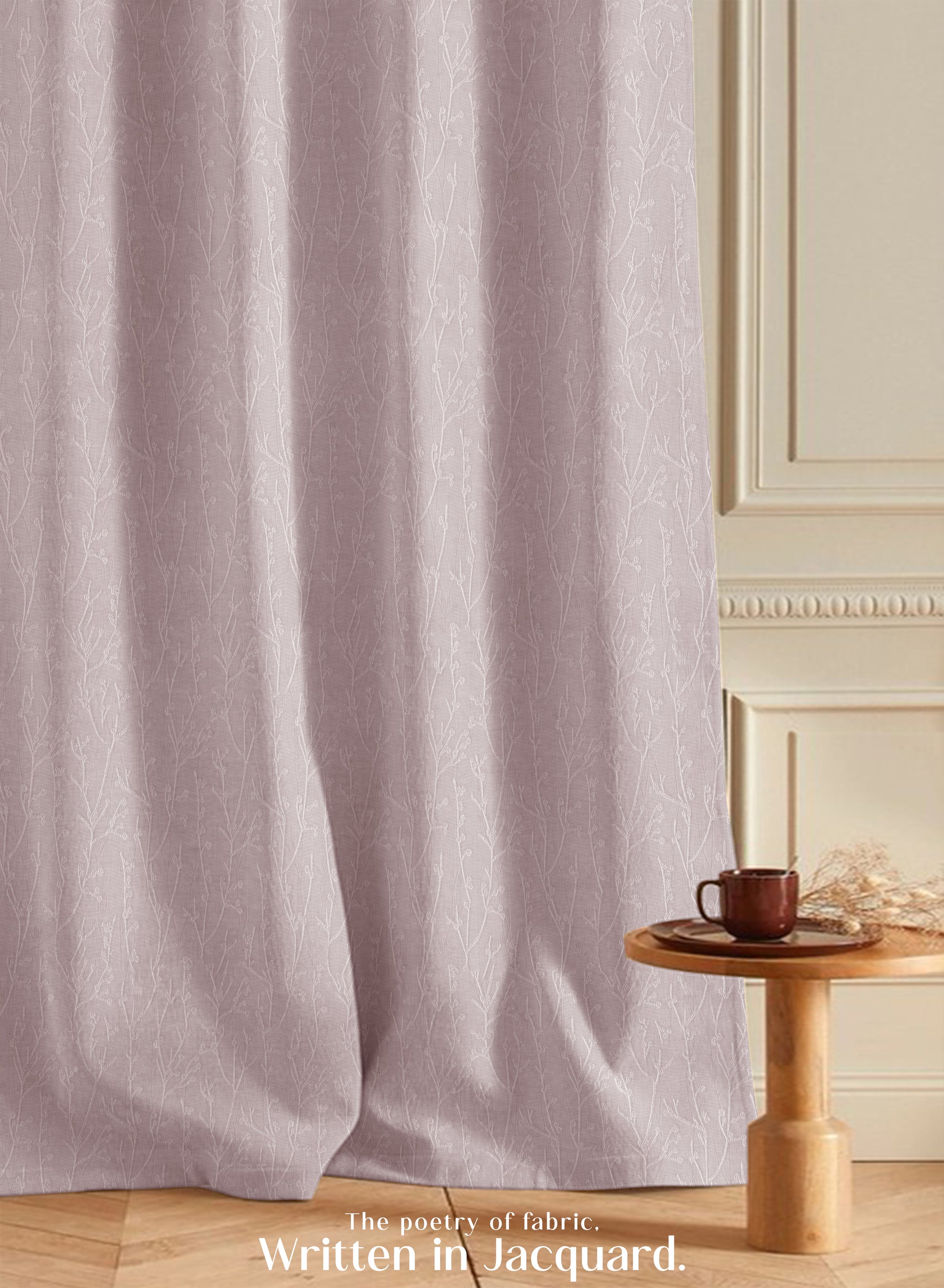 Bern Jacquard Room Darkening Curtains | Delicate Branch Embroidery | Deep Blush | Set of 2 | Fully Customizable
