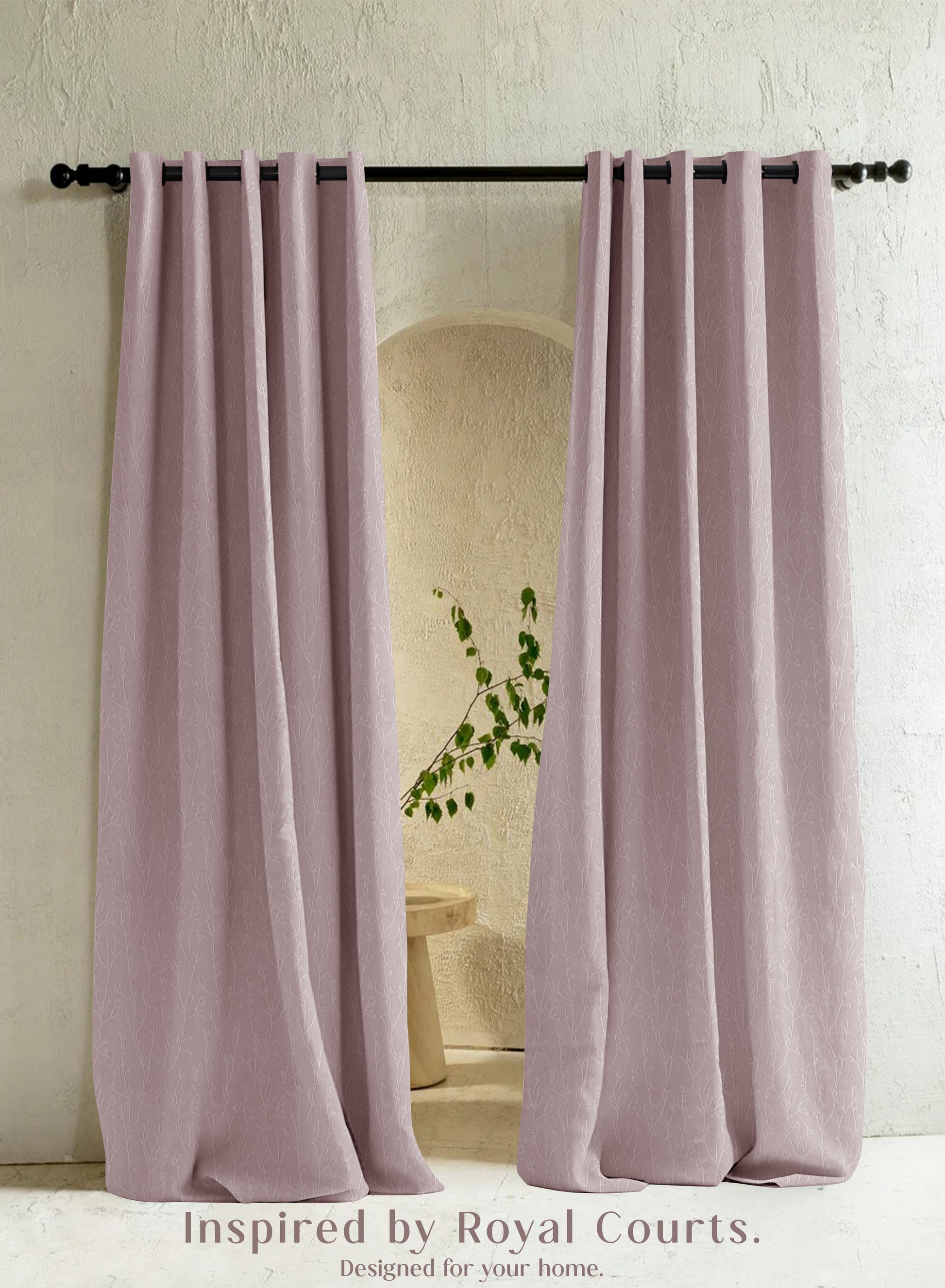 Bern Jacquard Room Darkening Curtains | Delicate Branch Embroidery | Deep Blush | Set of 2 | Fully Customizable