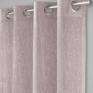 Bern Jacquard Blackout Curtains | Delicate Branch Embroidery & Total Light Block | Deep Blush | Set of 2 | Fully Customizable