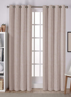 Lyon Cotton Blackout Curtains | Subtle Abstract Texture & Total Light Block | Beige | Set of 2 | Fully Customizable