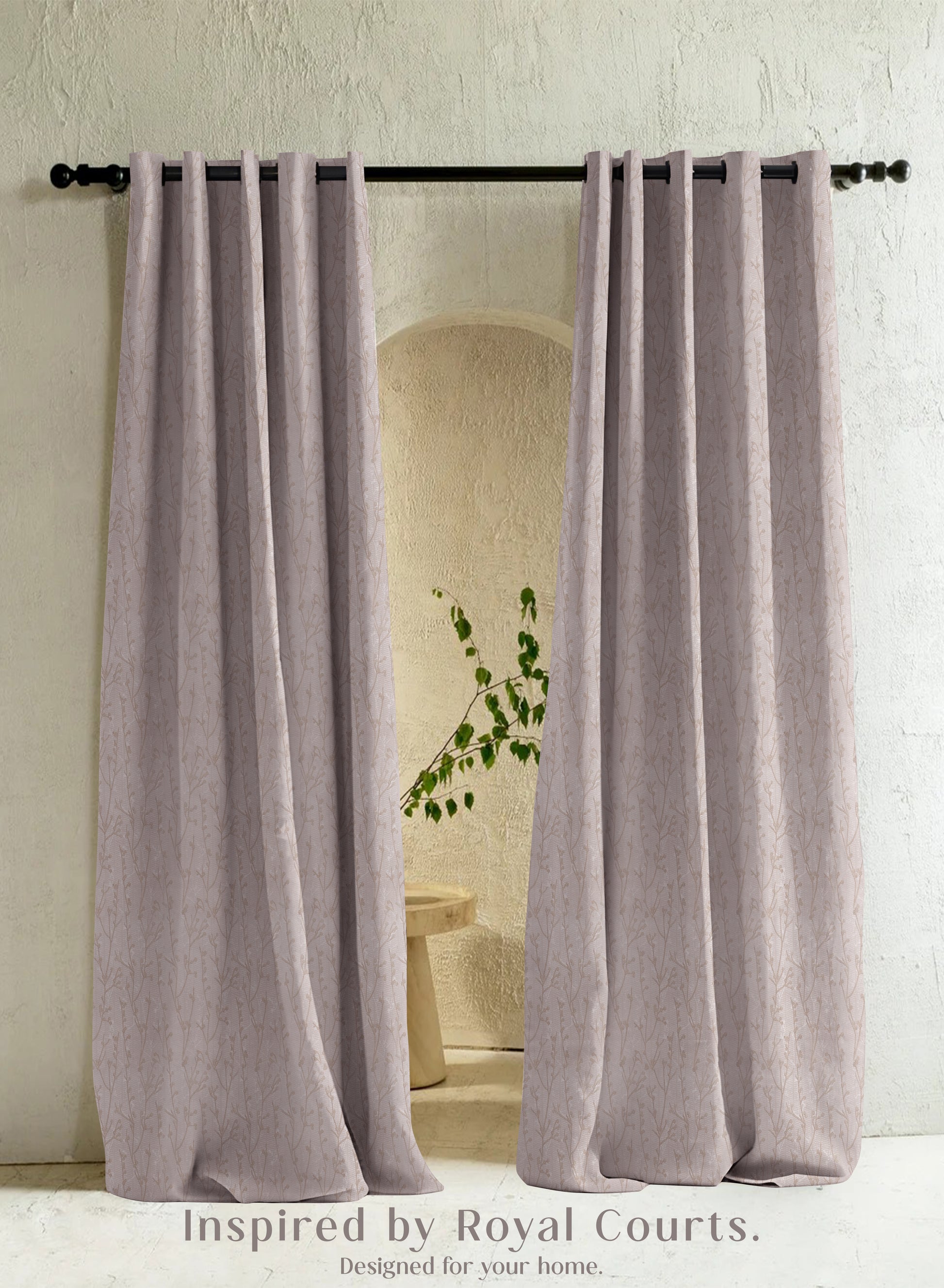 Bern Jacquard Room Darkening Curtains | Delicate Branch Embroidery | Light Khaki | Set of 2 | Fully Customizable