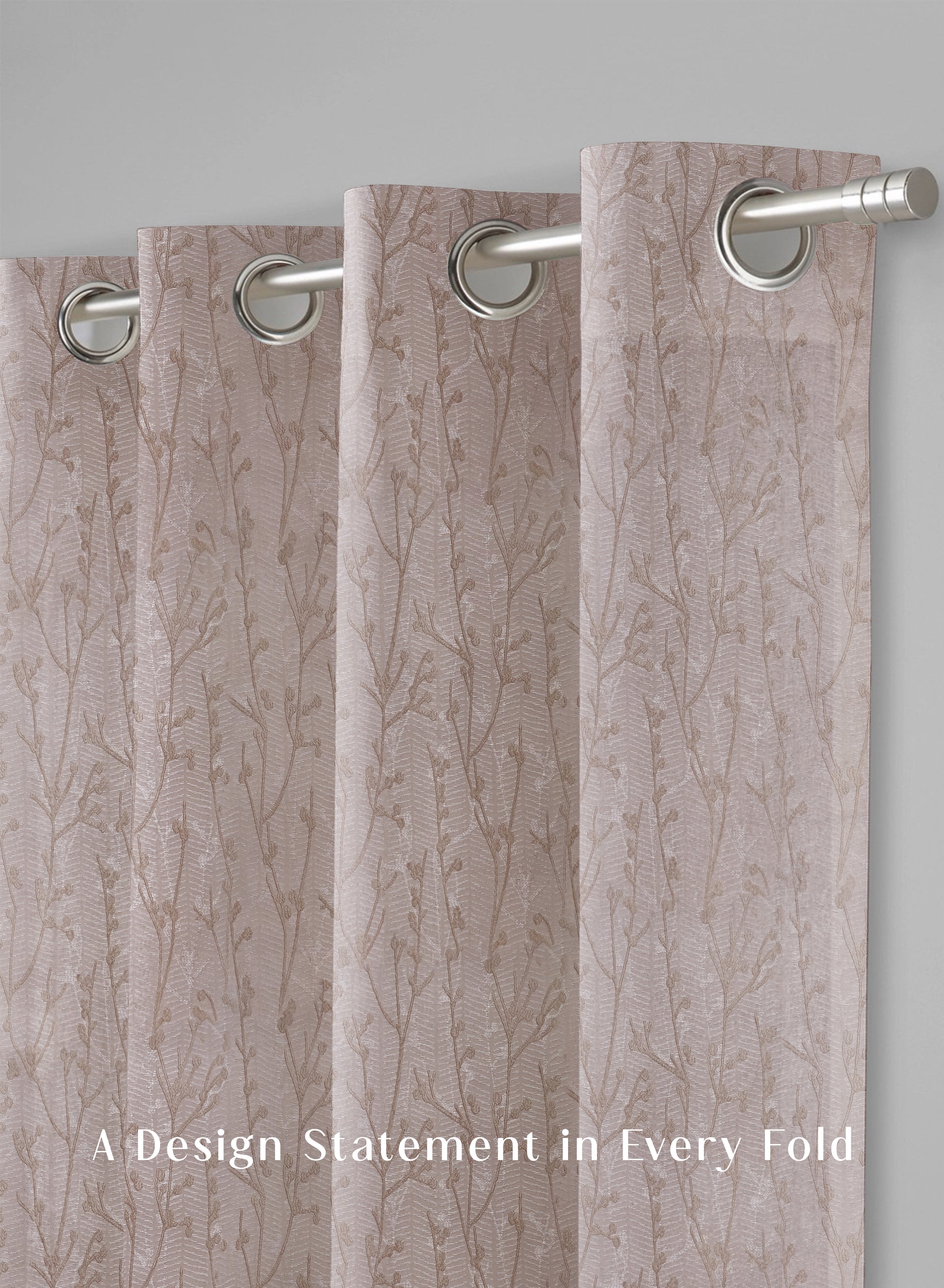 Bern Jacquard Room Darkening Curtains | Delicate Branch Embroidery | Light Khaki | Set of 2 | Fully Customizable