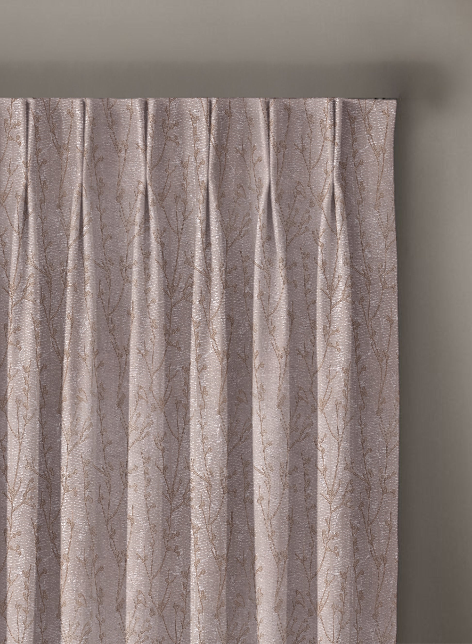 Bern Jacquard Room Darkening Curtains | Delicate Branch Embroidery | Light Khaki | Set of 2 | Fully Customizable