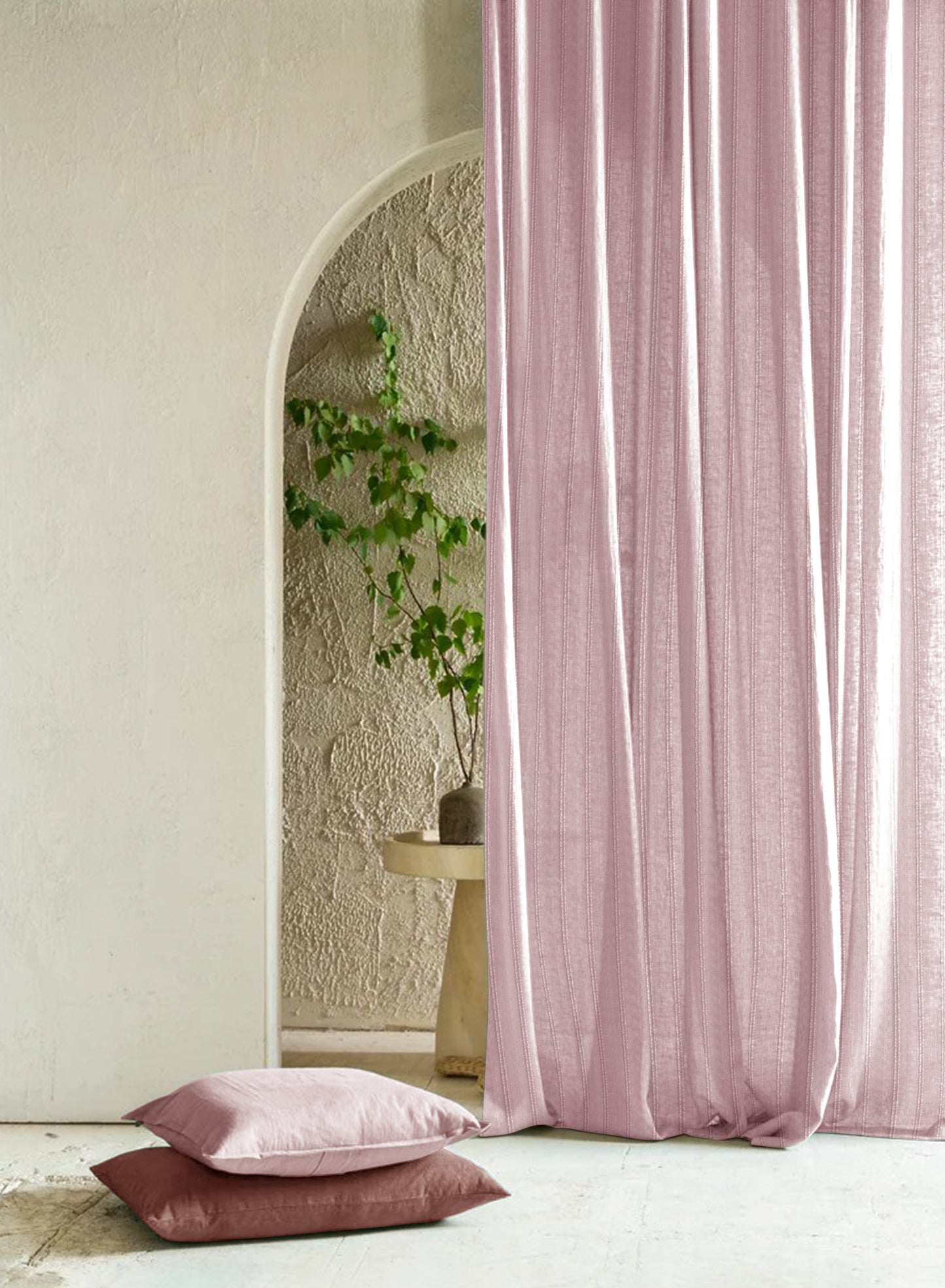 Amore Striped Sheer Curtains | Deep Blush | Set of 2