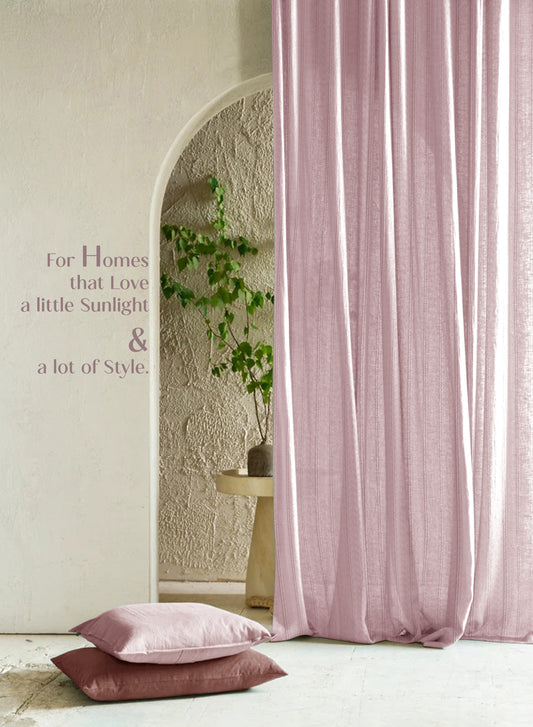 Amore Striped Sheer Curtains | Airy Elegance & Soft Light Filter | Deep Blush | Set of 2 | Fully Customizable