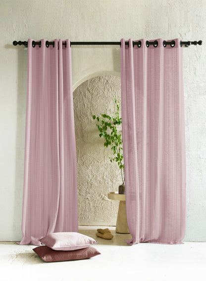 Amore Striped Sheer Curtains | Deep Blush | Set of 2