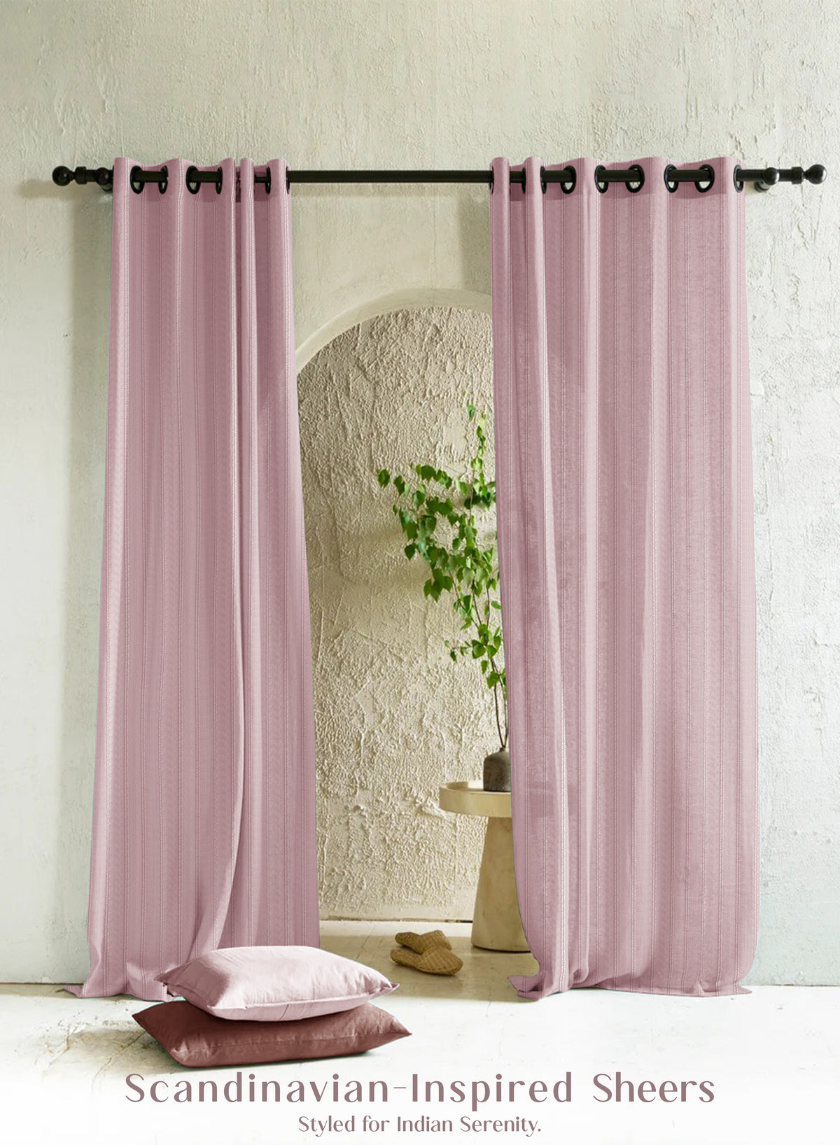 Amore Striped Sheer Curtains | Airy Elegance & Soft Light Filter | Deep Blush | Set of 2 | Fully Customizable