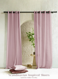 Amore Striped Sheer Curtains | Airy Elegance & Soft Light Filter | Deep Blush | Set of 2 | Fully Customizable