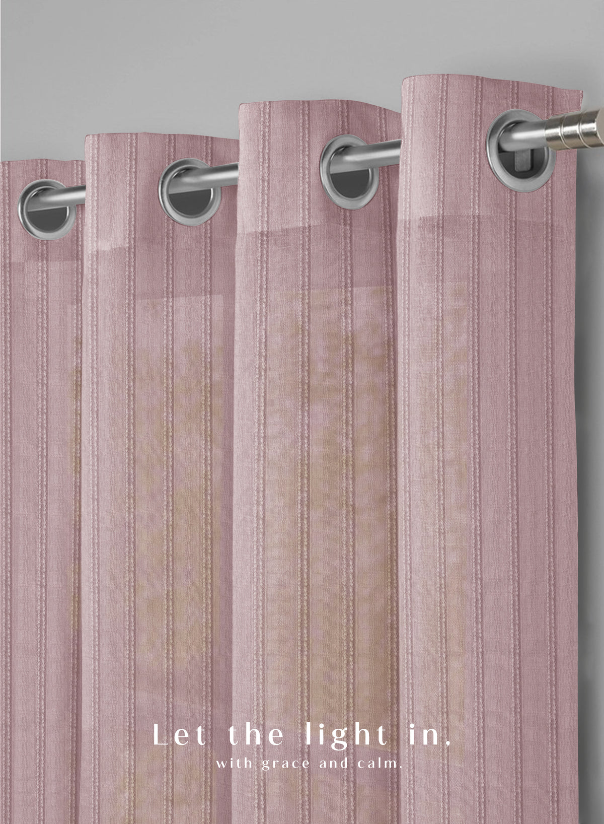 Amore Striped Sheer Curtains | Airy Elegance & Soft Light Filter | Deep Blush | Set of 2 | Fully Customizable
