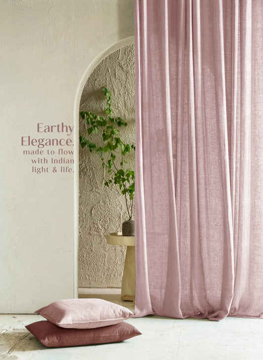 Amore Plain Sheer Curtains | Airy Elegance & Soft Light Filter | Deep Blush | Set of 2 | Fully Customizable