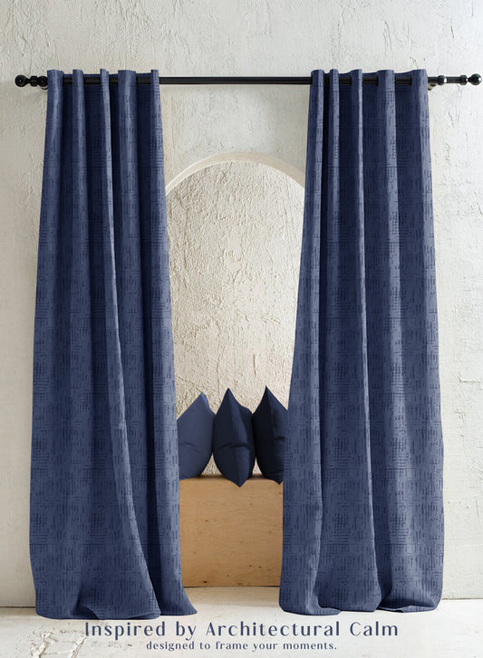 Elsa Textured Room Darkening Curtains | Modern Aesthetic | Royal Blue | Set of 2 | Fully Customizable