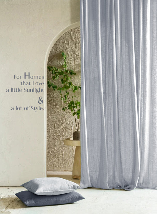 Amore Striped Sheer Curtains | Airy Elegance & Soft Light Filter | Echo Blue | Set of 2 | Fully Customizable