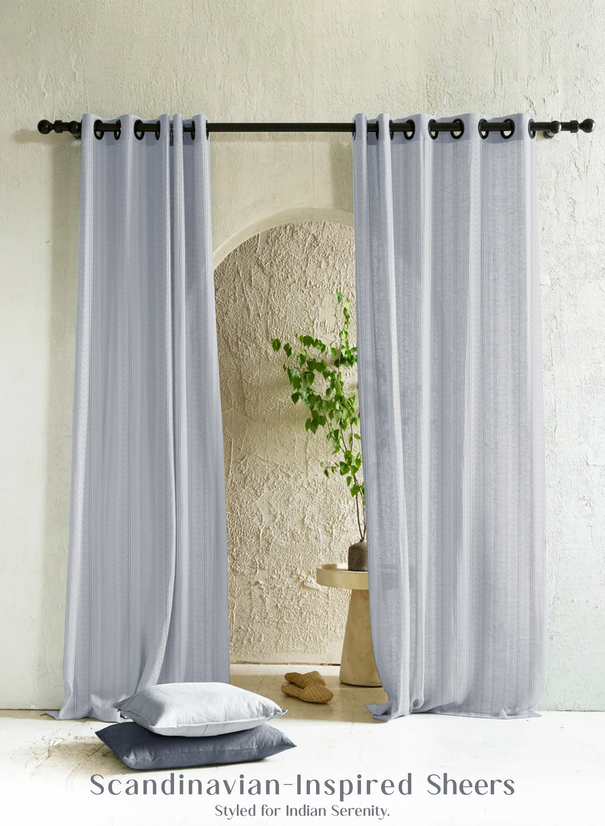 Amore Striped Sheer Curtains | Airy Elegance & Soft Light Filter | Echo Blue | Set of 2 | Fully Customizable
