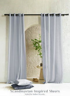 Amore Striped Sheer Curtains | Airy Elegance & Soft Light Filter | Echo Blue | Set of 2 | Fully Customizable
