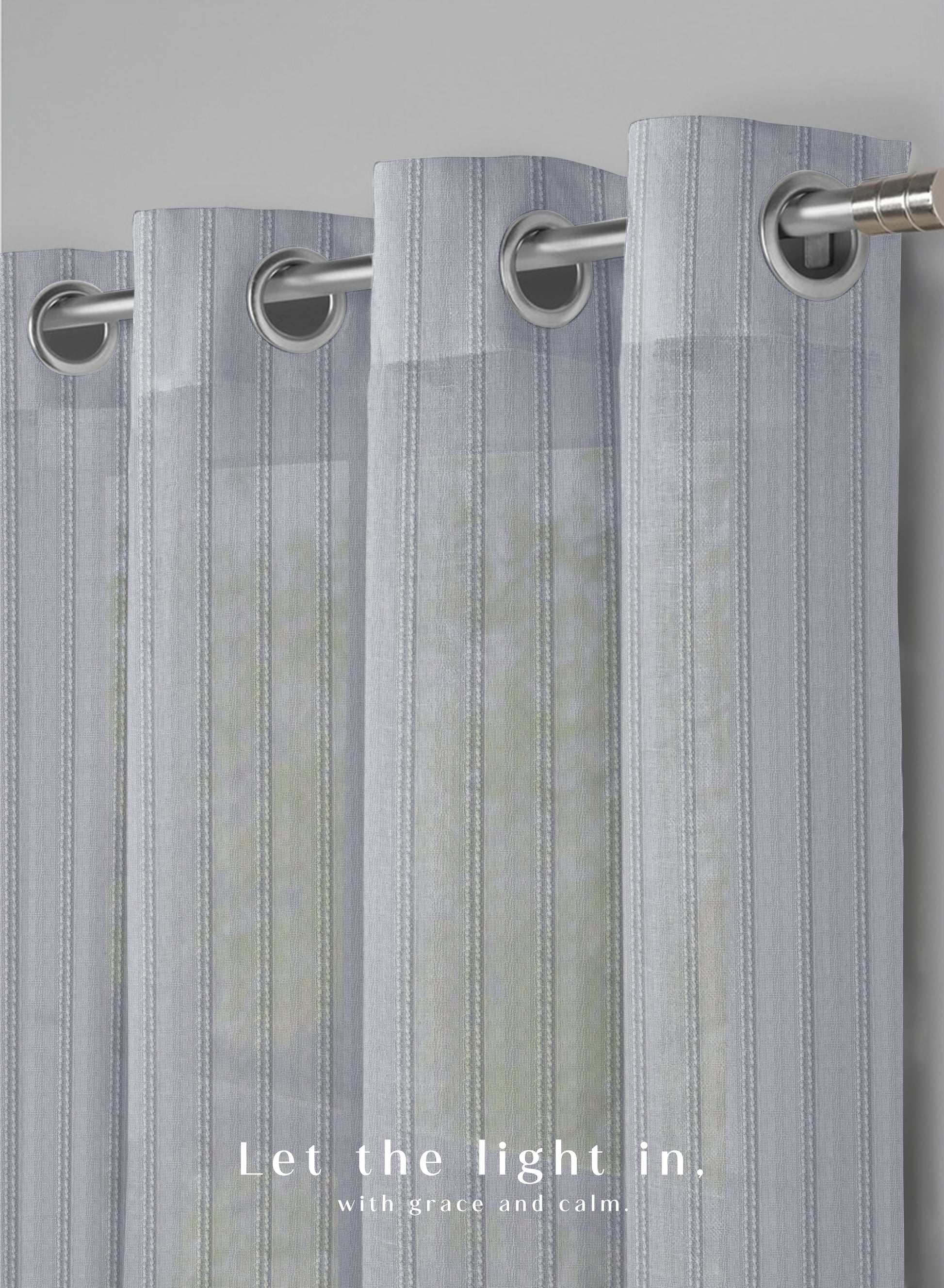 Amore Striped Sheer Curtains | Airy Elegance & Soft Light Filter | Echo Blue | Set of 2 | Fully Customizable