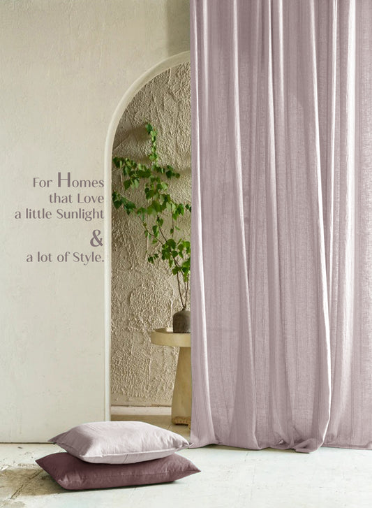 Amore Striped Sheer Curtains | Airy Elegance & Soft Light Filter | Ash Brown | Set of 2 | Fully Customizable