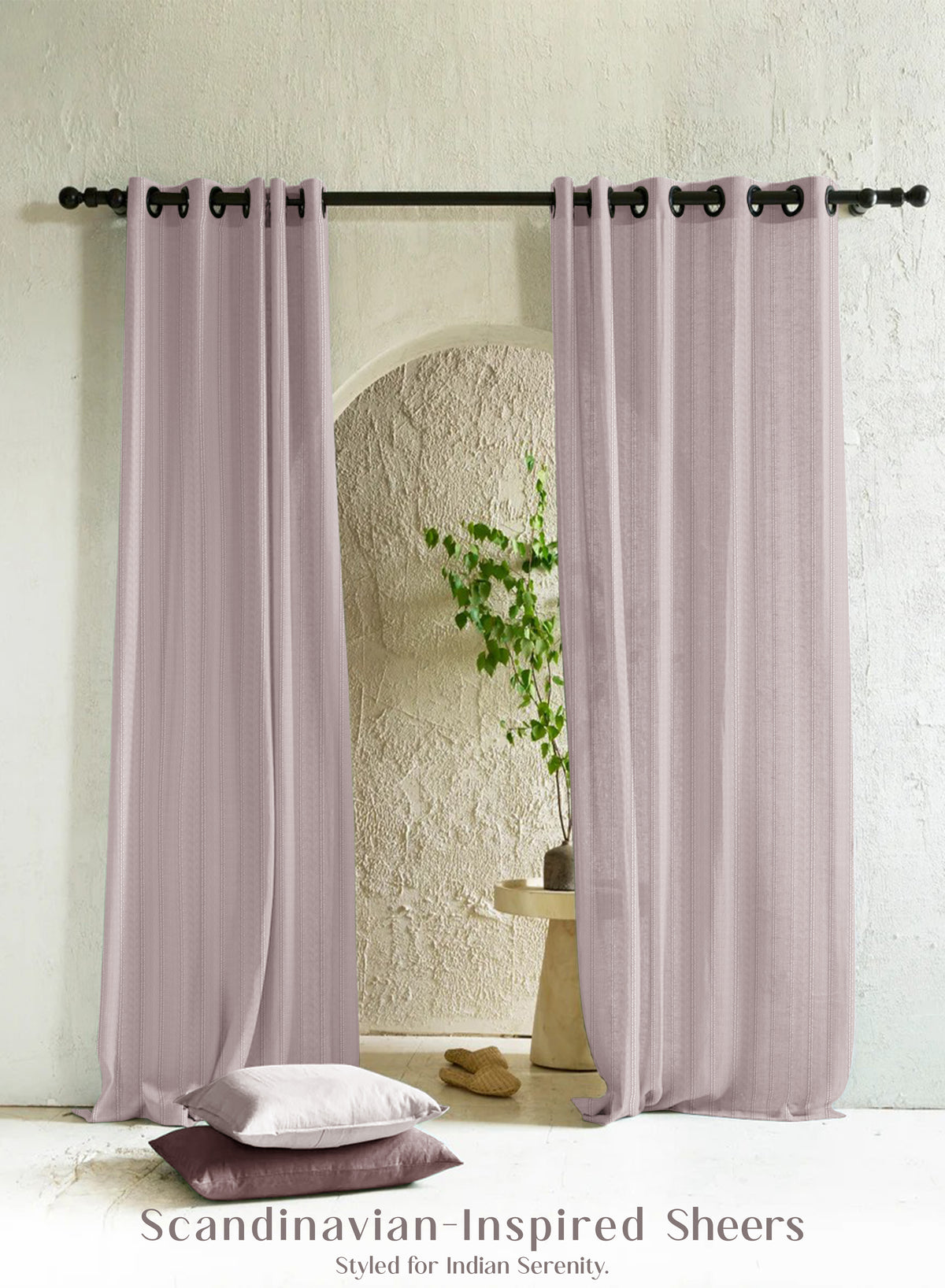 Amore Striped Sheer Curtains | Airy Elegance & Soft Light Filter | Ash Brown | Set of 2 | Fully Customizable