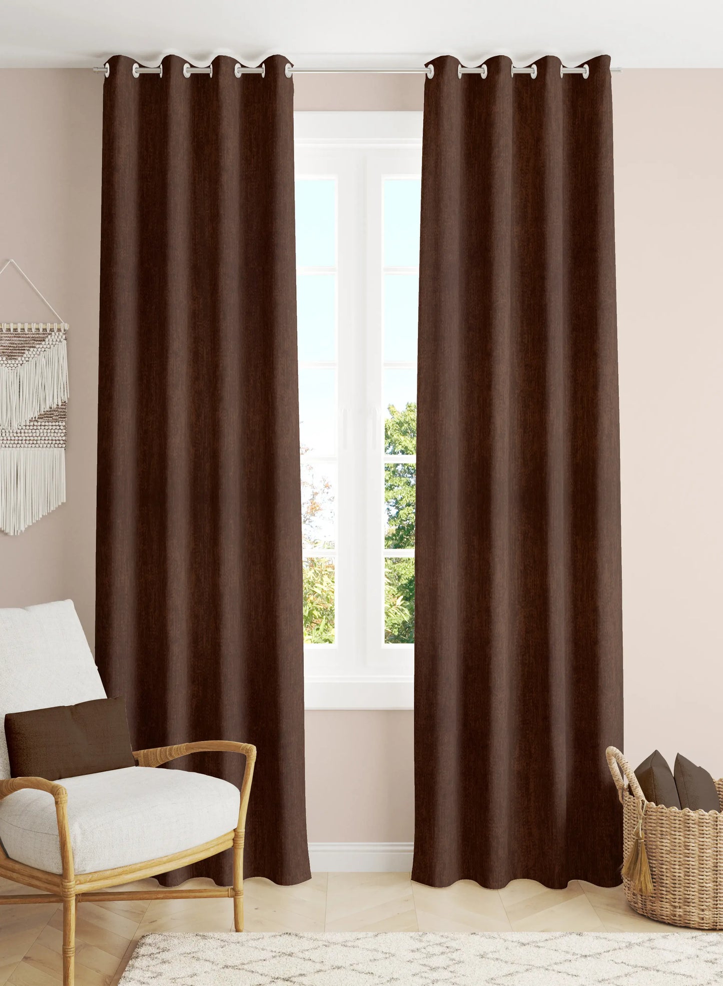 Arezzo Plain Blackout Curtains | Woody Brown | Set of 2