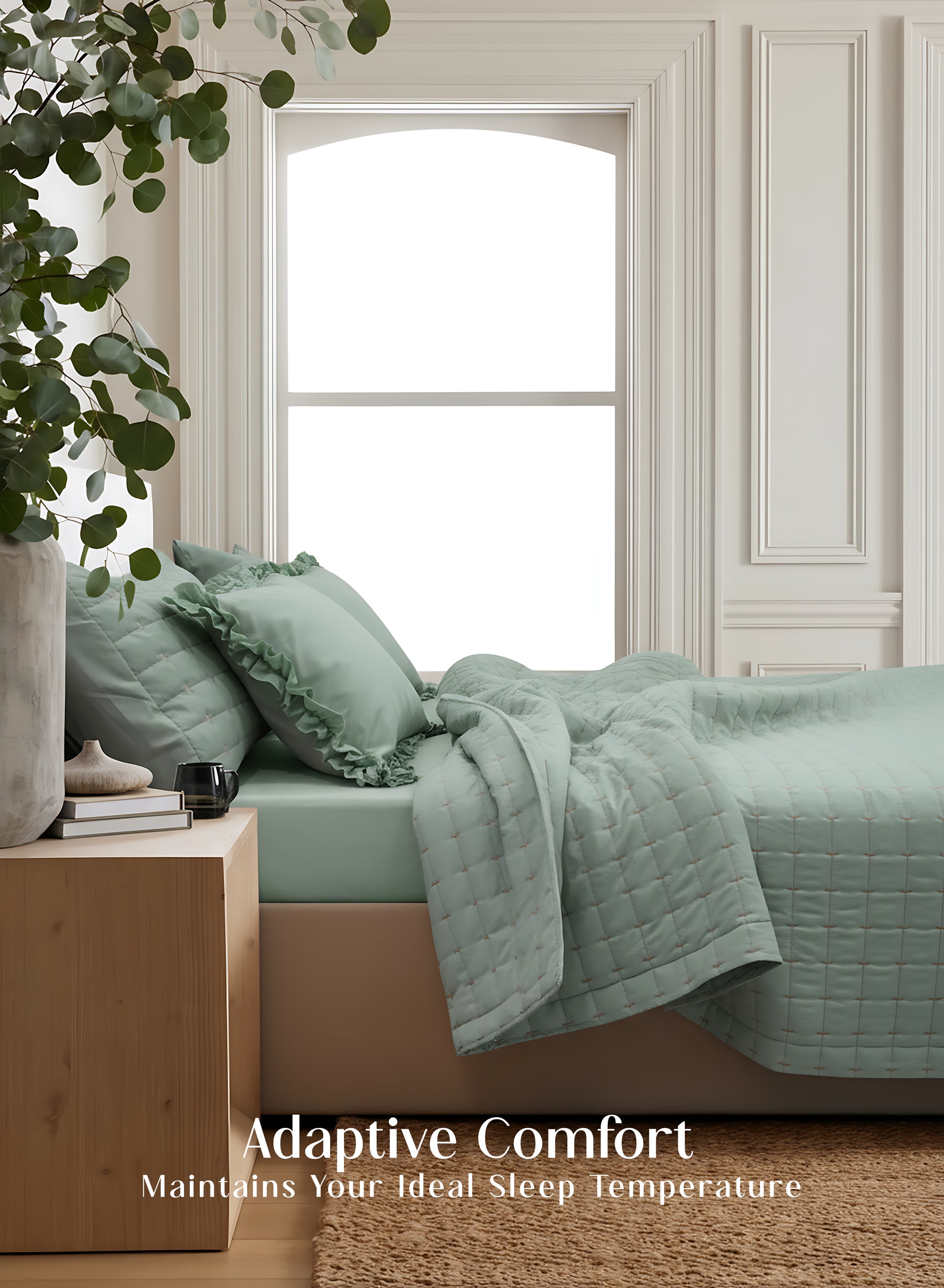 Home Crayons CloudTouch™ Comforter Set | All-Season | 33% Oversized | Includes 2 Pillow Covers & 2 Cushion Covers | Matcha Milk