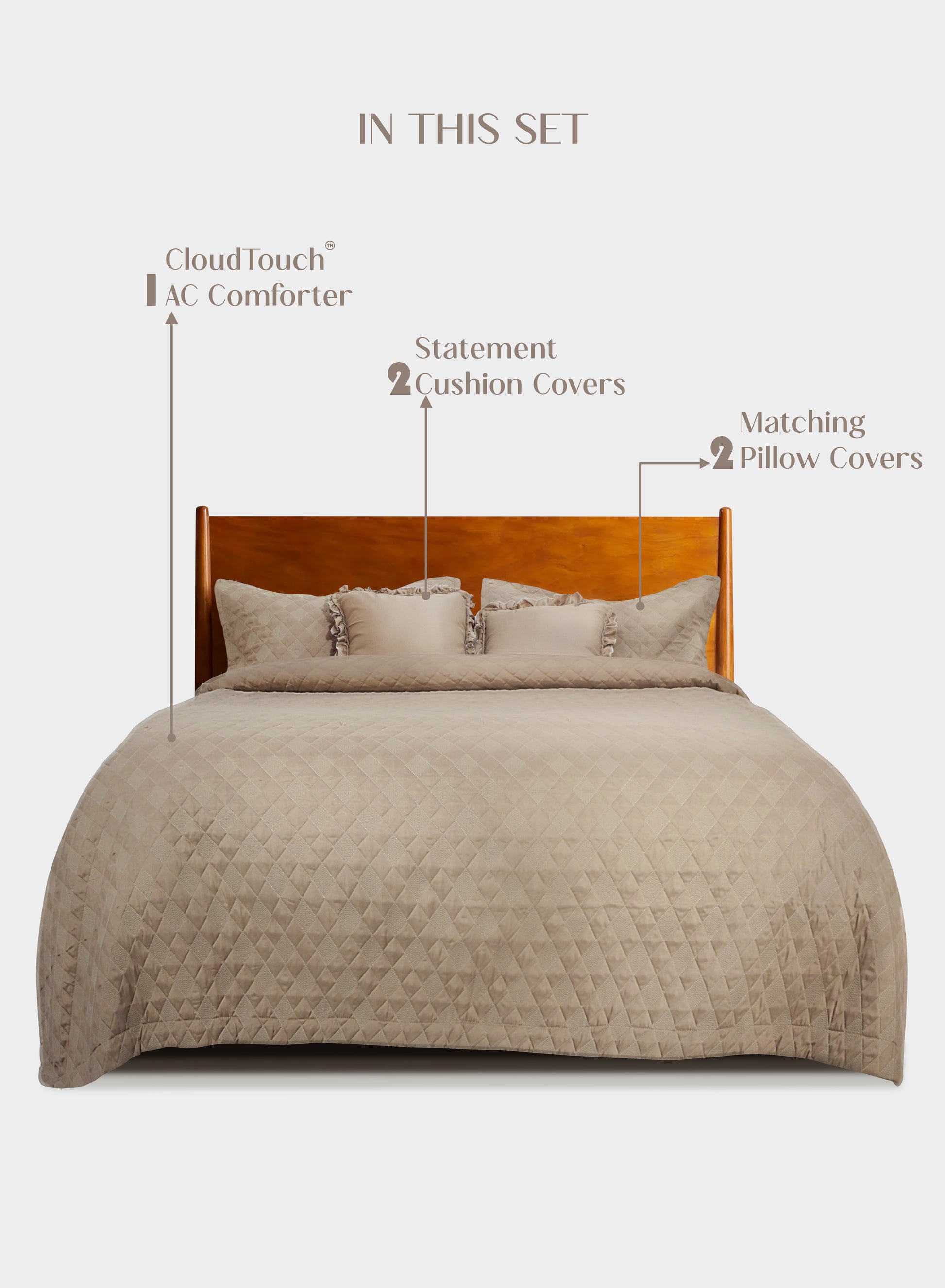 Home Crayons CloudTouch™ AC Comforter Set | 33% Oversized | Includes 2 Pillow Covers & 2 Cushion Covers | Oatmeal