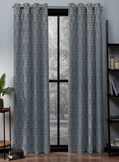 Flavia Jacquard Blackout Curtains | Intricate Floral Motifs & Total Light Block | Turkish Blue | Set of 2 | Fully Customizable