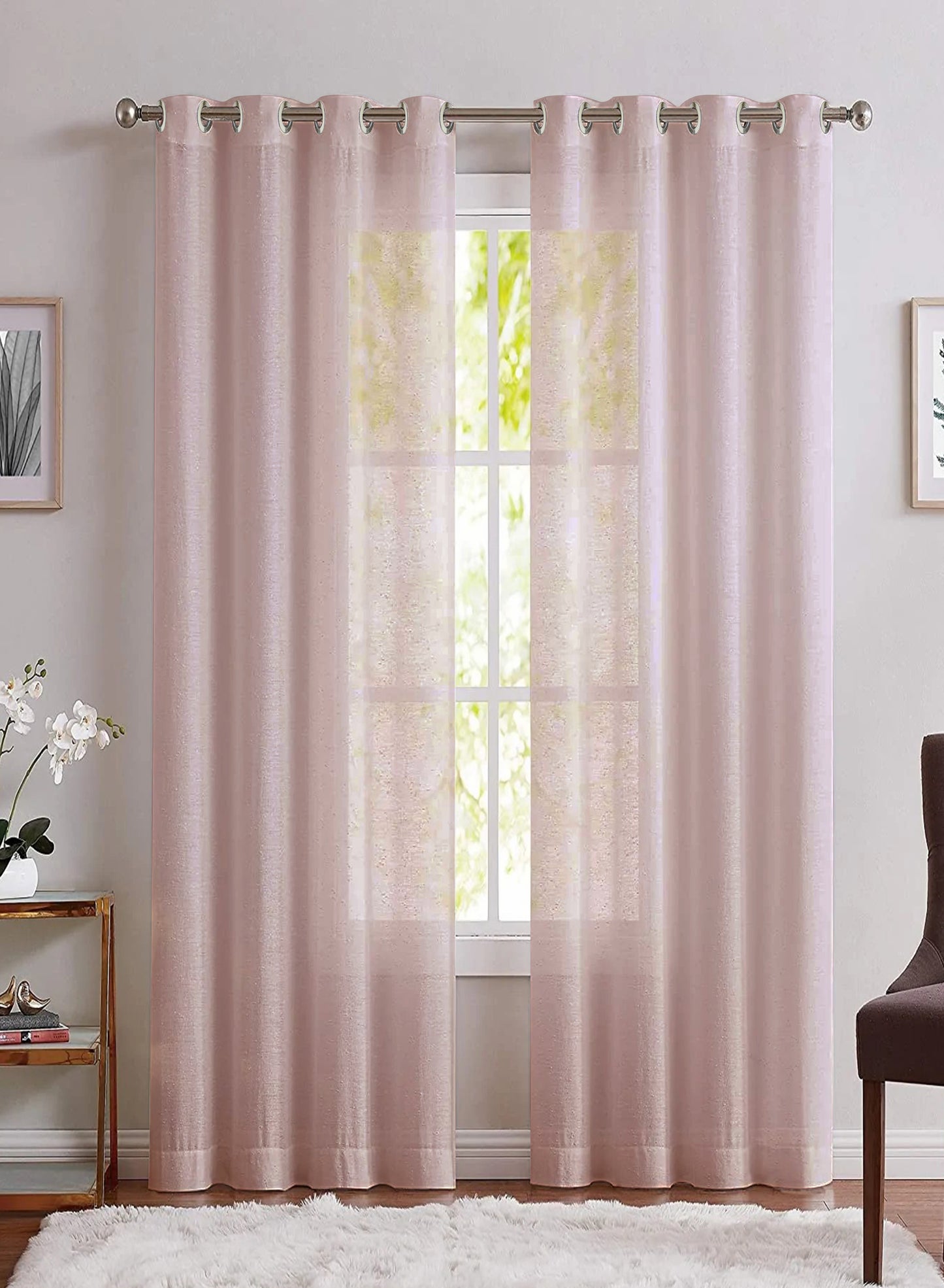 Casper Plain Sheer Curtains | Pink | Set of 2