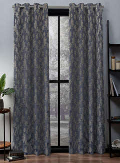 Flavia Jacquard Blackout Curtains | Luxe Botanical Weave & Total Light Block | Comet Blue | Set of 2 | Fully Customizable