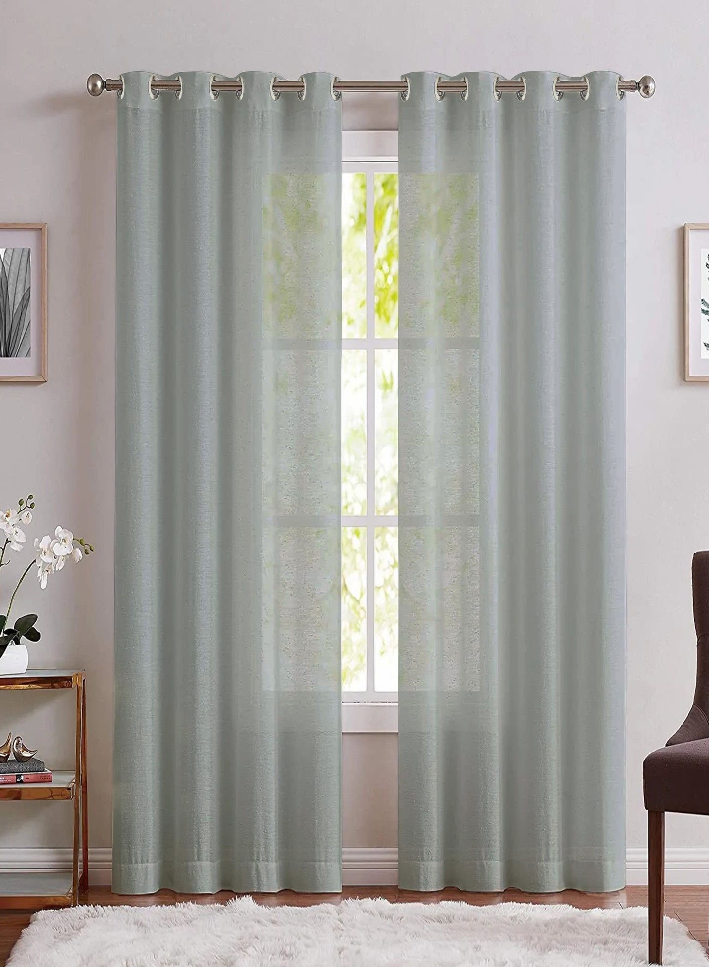 Casper Plain Sheer Curtains | Sage Green | Set of 2