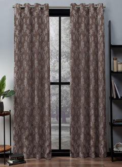 Flavia Jacquard Blackout Curtains | Luxe Botanical Weave & Total Light Block | Brown | Set of 2 | Fully Customizable