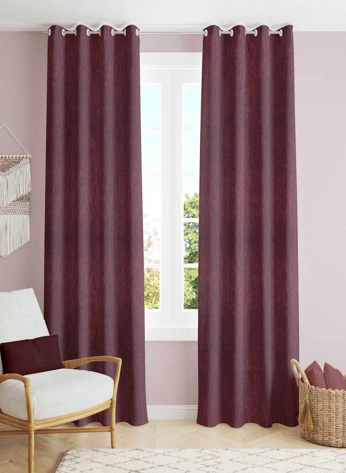 Arezzo Plain Blackout Curtains | Maroon | Set of 2