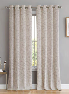 Elwana Jacquard Blackout Curtains | Off White | Set of 2 (Pattern 1)