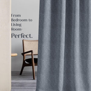 Teramo Jacquard Room Darkening Curtains | Drift Jacquard Weave | Abstract Gray | Set of 2 | Fully Customizable
